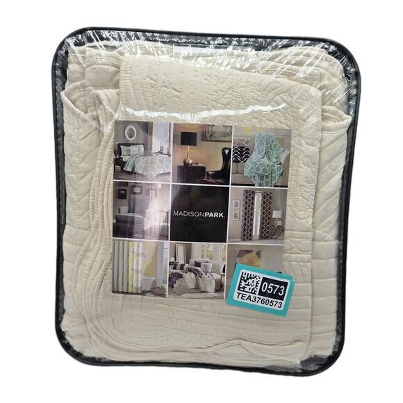 Madison Park 3 PcGenoa Coverlet Set Ivory Full/Queen Org $99 Cottage Farmhouse